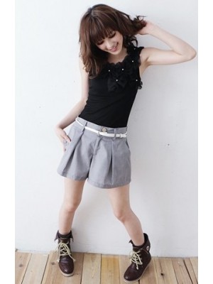 Q902*Floral-detailed Black Singlet